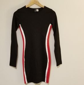NWT H&M Minidress- black w/ red/white sport stripe
